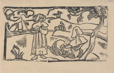 Två bretonska kvinnor, ca 1891 (trätryck)