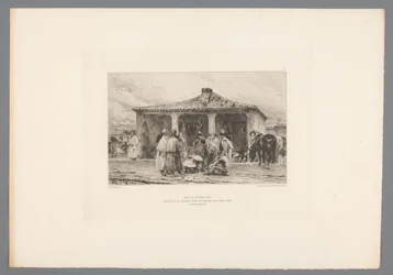 Gruppsoldat i ett läger Metz 8 oktober 1870/ Bivack för isolerade kavallerisoldater på Place Saint Simon i Fort Moselle (titel på objekt) France etsen uit 1875 (serietitel) Etsning 1875 (serietitel)