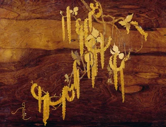 Inlagt med vegetabiliskt motiv, detalj av kapslade bord i jugendstil, ca 1900, av Emile Galle (1846-1904), Detalj, Frankrike, 1900-talet