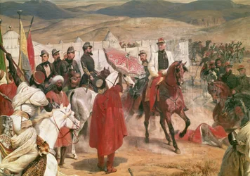 Marskalk Thomas Bugeaud (1784-1849) och överste Joseph Vantini (Yousouf) (1808-66) under erövringen av Algeriet, 1846