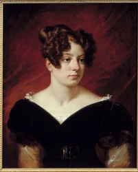 Porträtt av Josephine de Lavalette, Baronessan av Forget. Dotter till Emilie de Beauharnais, kusin till Delacroix. Målning av Emile Dit Horace Vernet (1789-1863)
