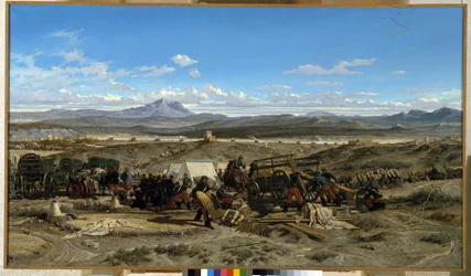 Läger upp vid middagstid. Målning av Emile Loubon (1809-1863). Olja på duk. Musee Granet, Aix en provence