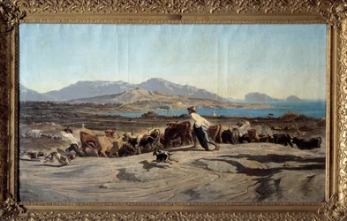 Vy över Marseille tagen från Aygalades, en dagspromenad I förgrunden av unga herdar med flocken. Målning av Emile Loubon (1809-1863) 1853 Dim. 1,40 x 2,60 m Marseille. Museum of Fine Arts