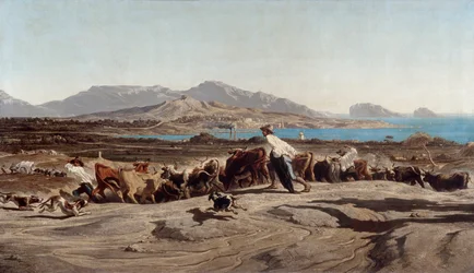 Utsikt över Marseille, ta Aygalades på en dagspromenad - Målning av Emile Loubon (1809-1863)