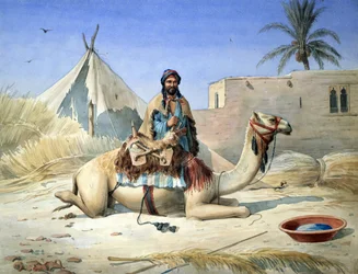 En beduin bredvid sin kamel, troligen i Egypten", ca 1836-1843. Akvarell. Emile Prisse d