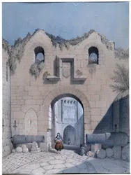 Utsikt över boulevardporten. Mont Saint Michel. Teckning av Emile Sagot Musee Municipal d