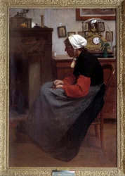 Enkelt hjärta En gammal bonde som sover på en stol i en rustik interiör. Målning av Emile Troncy (1859-1943). Paris, Palais du Luxembourg DR