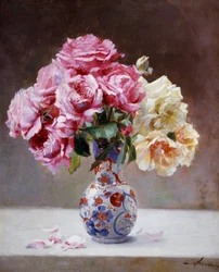 Stilleben med rosor i en vas. Målning av Emile Vernon (1872-1919) Privat samling.