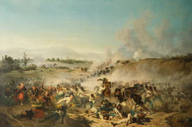 Slaget vid Palestro utkämpades 1859 (olja på duk)