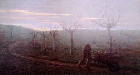 Återvänder från skogen, Emilio Longoni (1859-1932), olja på duk, 67x120 cm