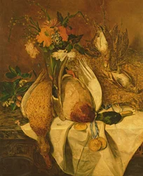 Stilleben med gräsand, snipor och guldmedaljer, c.1850