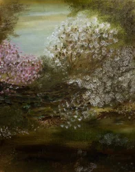 Vårblomstrande trädgård