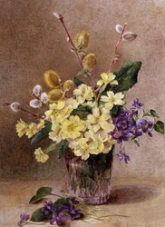 Vårblommor (bl.a. pilgrenar). Målning av Emma Cooper (1837-1912) Privat samling.