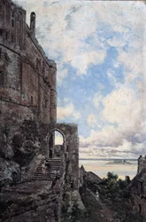 Mont Saint-Michel. Västra porten till Barbican på Châtelet