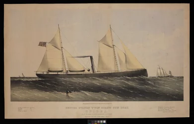 Amerikansk båt med två skruvkanoner. Spirea. Byggd av Saml H Pouk Fairhaven Conn. 1864... (litografi, färglagd)