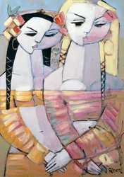 Med blommor i håret, 2008 (olja ombord)