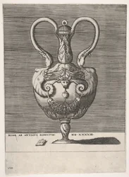 Antik lockad vas med två handtag som kommer fram från Heads of Hybrid Female Sph..., 1543 eller senare.