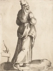 Kostymtallrik: Bondkvinna från Spanien, ca. 1555-58.