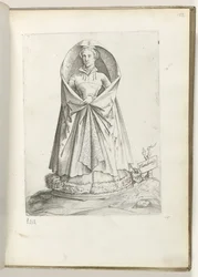 Flandern (titel på objekt) En kvinna från Vlaanderen, klädd enligt mode från ca. 1550 Attityderna hos olika nationer i vår tid (serietitel)