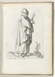 Spansk lantkvinna (titel på objekt) Vrouw till rätt, klädd i spanska kläder ca. 1550 Attityderna hos olika nationer i vår tid (serietitel)