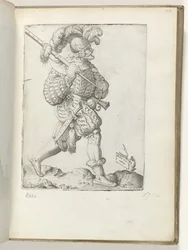 Tysk soldat (titel på objekt) tyska soldater, klädda enligt mode av ca. 1550 The Atttitudes of different Nations of Our Age (serietitel)