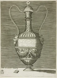 Vas med två groteska masker, tallrik sex från A Series of Vases Drawn After the Antique