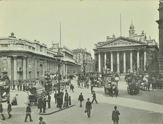 Bank of England och Royal Exchange, Threadneedle Street, City of London, 1890
