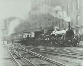 Sista bredspåriga tåget som lämnar Paddington Station, 1892