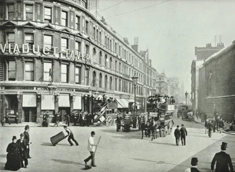 Newgate Street, österut från Old Bailey, City of London, 1890
