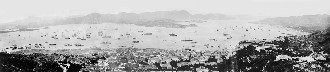 Panorama över Hong Kongs hamn, ca 1878