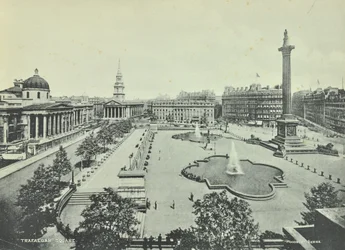 Saint Martin in the Fields National Gallery Nelsons Column, Trafalgar Square, Westminster LB: takutsikt mot öster, 1895