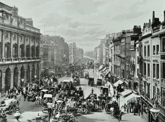 Somerset House, Strand, Westminster LB: tittar västerut från Saint Mary-le-Strand, 1895