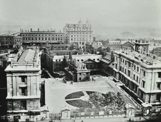 St Thomas Hospital: förhöjd utsikt över exteriören, 1862