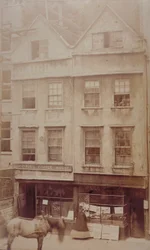 Utsikt över Goodwins Coffee House, Aldersgate Street, ca 1880 (sepiatryck)