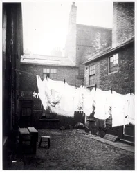 Tvättlina i Eagle and Child Yard, Hunslet, Leeds, 13 maj 1896