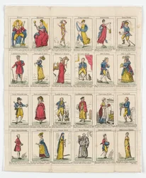 24 Twelfth Night Characters, 1818 (handfärgad gravyr)