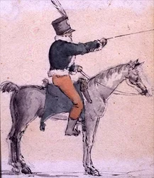 En pojkesoldat till häst, ca 1820 (akvarell på papper)