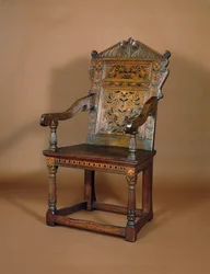En Charles I-fåtölj, mitten av 1600-talet (ek med intarsia)