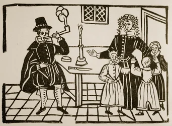 En familjegrupp, tidigt 1600-tal (sepiafoto)