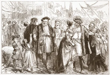 En galadag i Nürnberg: Time, sextonde århundradet, illustration från The History of Protestantism av James Aitken Wylie (1808-1890), pub. 1878
