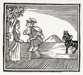 En gentleman som ska rådgöra med Mother Bunch, illustration från Chap-books of the Eighteenth Century av John Ashton, pub. 1882