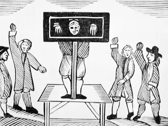 A Guilty Man in the Village Pillory, kopia av en 1500-talsillustration, från en samling kapböcker om esoterica