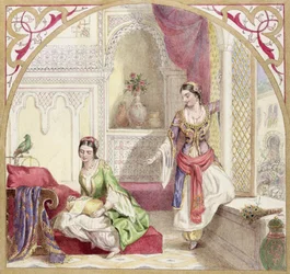 En morisk interiör med två kvinnor, omkring 1840