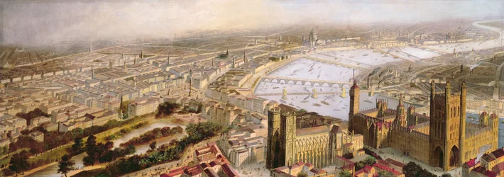 En panoramautsikt över London från Westminster, c.1858