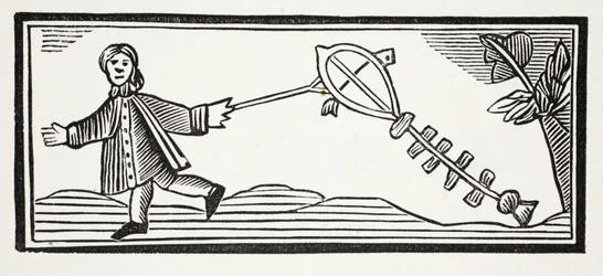 En pappersdrake som sätter upp den höga luften, illustration från Chap-books of the artonde århundradet av John Ashton, pub. 1882
