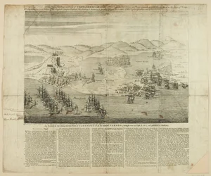 A Perspective Draft of Town, Harbour and Forts of Carthagena 1739, publicerad 1741 (linjegravyr)