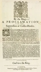 En kungörelse av kungen, för undertryckande av kaffehus, 1675