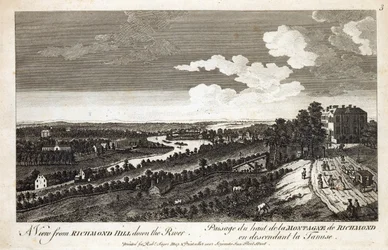 En utsikt från Richmond Hill nedför floden, tryckt för Robert Sayer Map und Printseller, Fleet Street