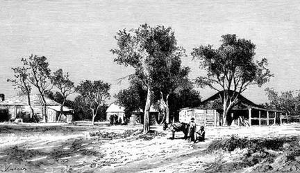 A Village on the Darling Downs, Queensland, Australien, från "Australian Pictures", pub. av The Religious Tract Society