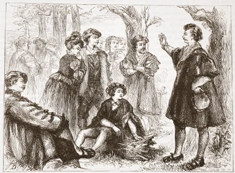 En Wittemberg student som predikar i lime-Tree Meadow, illustration från The History of Protestantism av James Aitken Wylie (1808-1890), pub. 1878